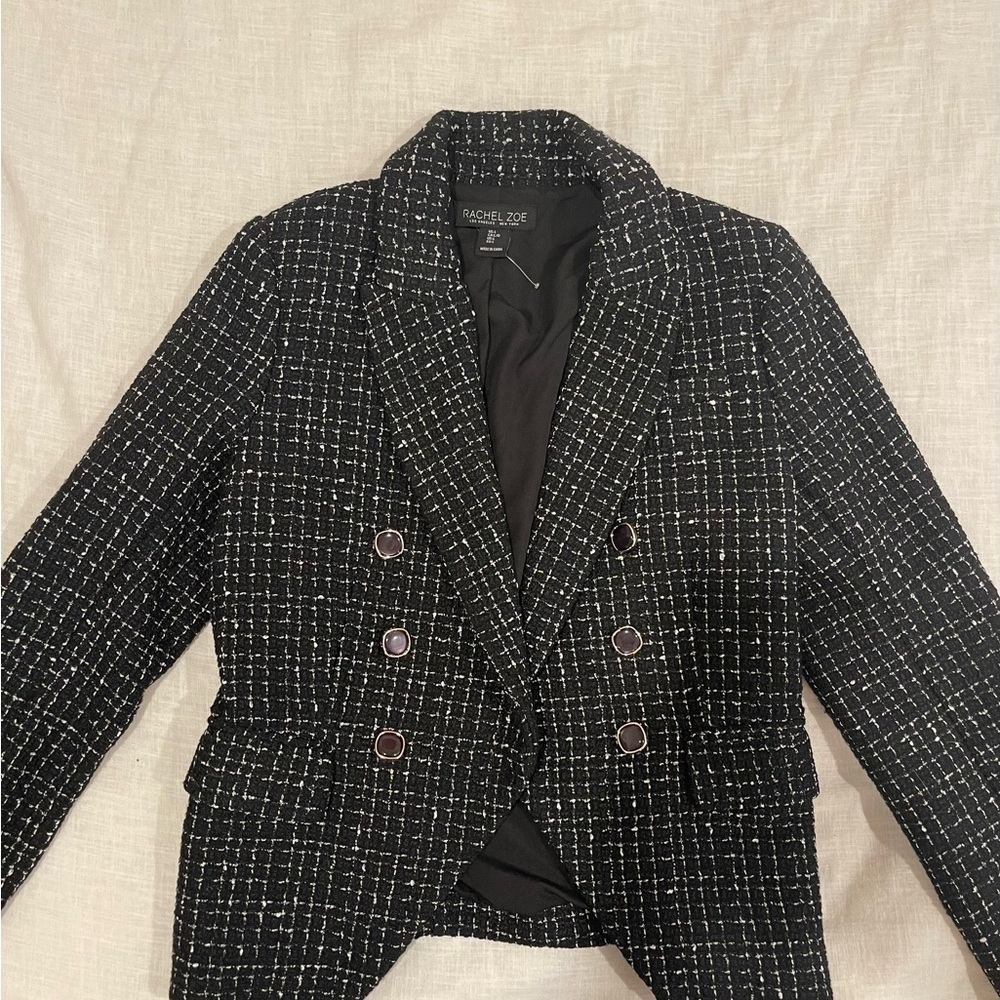 Rachel Zoe Black Blazer with Tweed Pattern